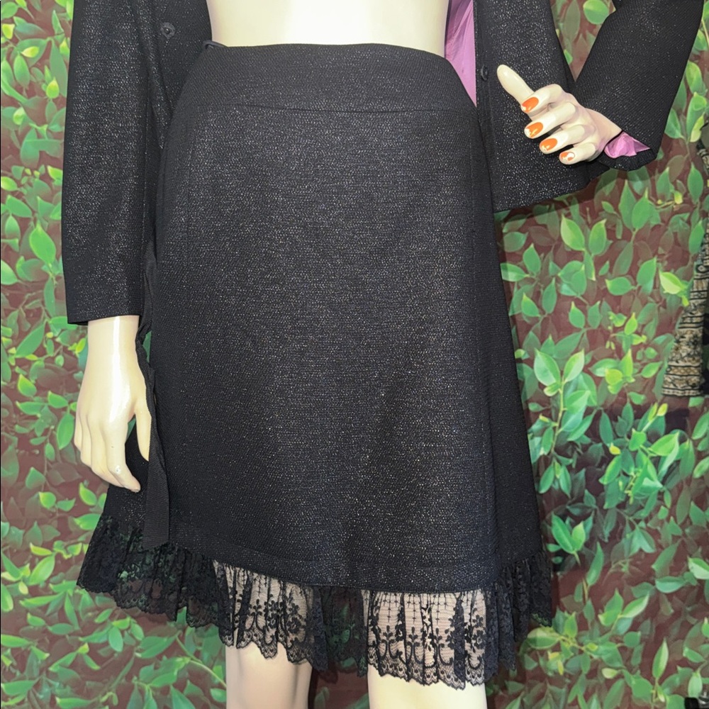 Black Silver Tweed & Lace Skirt Suit 8P - Picture 11 of 17